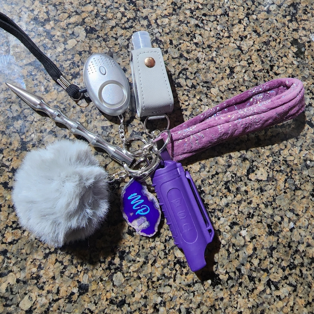 Purple Silver Luxury Plush Metallic Zodiac Self Defense Keychain